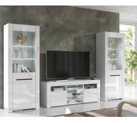 Furneo High Gloss & Matt White Living Room Set Tv Stand Display Cabinets Milanow White Led Lights