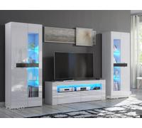 Furneo High Gloss & Matt White Living Room Set Tv Stand Display Cabinets Milclif 13 Blue Led Lights