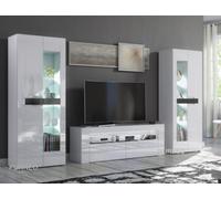 Furneo High Gloss & Matt White Living Room Set Tv Stand Display Cabinets Milclif 13 White Led Lights