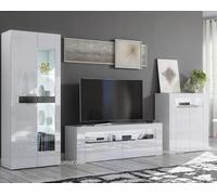Furneo High Gloss & Matt White Living Room Set Tv Stand Sideboard Display Cabinet White Led Lights