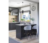 Furneo Kitchen Island Modern Breakfast Bar Shelves Graphite & Marble Effect Ki02