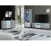 Furneo Living Room Set Tv Stand Display Cabinet Sideboard Coffee Table Grey White High Gloss Matt Blue Led Lights Enzo 2/14/16/18