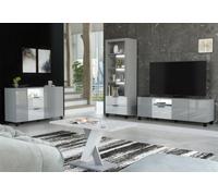 Furneo Living Room Set Tv Stand Display Cabinet Sideboard Coffee Table Grey White High Gloss Matt White Led Lights Enzo 2/14/16/18
