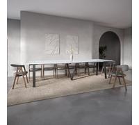 Furneo Lungo White Marble Effect, 4 To 14 Seat Rectangle Extending Dining Table, 130Cm-330Cm