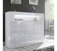 Furneo Matt & High Gloss White 3-Door Sideboard Cabinet Cupboard Unit Clifton 04 White Led Lights
