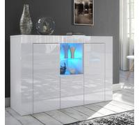 Furneo Matt & High Gloss White Cabinet Cupboard Sideboard Unit Clifton 05 Blue Led Light