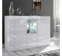 Furneo Matt & High Gloss White Cabinet Cupboard Sideboard Unit Clifton 05 White Led Light