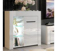 Furneo Matt & High Gloss White Cabinet Cupboard Sideboard Unit Milano 10 White Led Light
