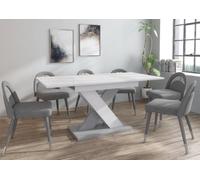 Furneo Modern Dining Table Extendable 120-160Cm High Gloss White & Matt Grey Enzo 01