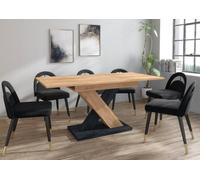Furneo Modern Dining Table Extendable 120-160Cm Oak & Black Concrete Effect Enzo 01