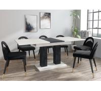 Furneo Modern Dining Table Extendable 140-180Cm White Marble & Black Concrete Effect Theo 05