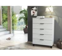 Furneo Modern White 5 Drawer Chest Of Drawers Cabinet Storage Pine Effect Cozy 05