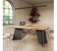 Furneo Monza, Light Oak Effect, Modern Extending Dining Table, 156Cm To 206Cm