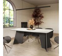 Furneo Monza, White Marble Effect, Modern Extending Dining Table, 156Cm To 206Cm