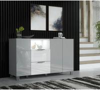 Furneo Sideboard Grey White High Gloss Matt Cabinet Cupboard Unit White Led Lights Enzo 16