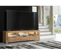 Furneo Tv Stand Dark Oak Effect 170Cm Unit Cabinet White Led Lights Prestigio 02