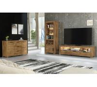 Furneo Tv Stand Oak Dark Effect Display Cabinet Sideboard Set Led Light Prestigio 2/4/6