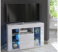 Furneo Venico 02 White Corner Tv Stand 100Cm Matt & High Gloss Blue Led Lights