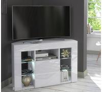 Furneo Venico 02 White Corner Tv Stand 100Cm Matt & High Gloss White Led Lights