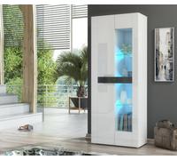 Furneo White 2-Door Display Cabinet Cupboard Matt & High Gloss Milano 08 Blue Led Lights