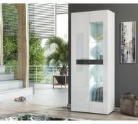 Furneo White 2-Door Display Cabinet Cupboard Matt & High Gloss Milano 08 White Led Lights