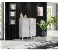 Furneo White 2-Door High Gloss & Matt Sideboard Cabinet Cupboard Unit Azzurro 14 Brushed Gold Handles