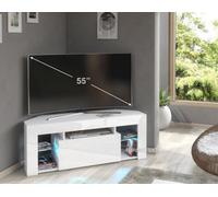 Furneo White Corner Tv Stand 125Cm Unit Cabinet Matt & High Gloss Milano 05 Blue Led Lights