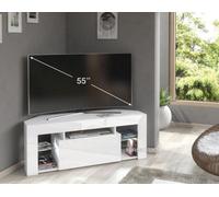 Furneo White Corner Tv Stand 125Cm Unit Cabinet Matt & High Gloss Milano 05 White Led Lights