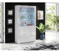 Furneo White Display Cabinet Modern High Gloss &matt 2-Door Cupboard Blue Led Lights Clifton 20