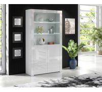 Furneo White Display Cabinet Modern High Gloss &matt 2-Door Cupboard White Led Lights Clifton 20