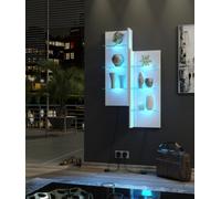 Furneo White Floating Display Cabinet Wall Unit Shelf High Gloss & Matt Clifton 09 Blue Led Lights