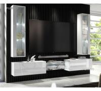Furneo White Floating Tv Unit High Gloss Matt Living Room Set Display Cabinets Art 01/02 White Led Lights