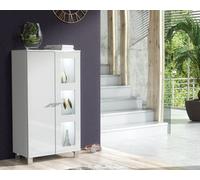 Furneo White Sideboard Cabinet Modern High Gloss &matt Cupboard White Led Lights Mia 02