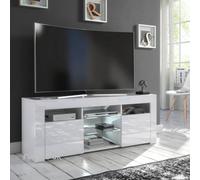 Furneo White Tv Stand 120Cm Unit Cabinet Matt & High Gloss Puzzo White Led Lights