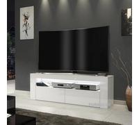 Furneo White Tv Stand 125Cm Cabinet Unit High Gloss & Matt Clifton 03 White Led Lights