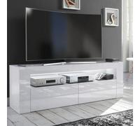 Furneo White Tv Stand 145Cm Unit Cabinet Matt & High Gloss Clifton 13 White Led Lights