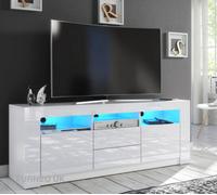 Furneo White Tv Stand 160Cm Unit Cabinet Matt & High Gloss Clifton 18 Blue Led Lights