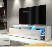 Furneo White Tv Stand 186Cm Unit Matt & High Gloss Indisio 01 Blue Led Lights