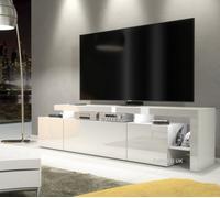 Furneo White Tv Stand 186Cm Unit Matt & High Gloss Indisio 01 White Led Lights