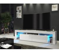Furneo White Tv Stand 200Cm Cabinet Unit Matt & High Gloss Milano 06 Blue Led Lights