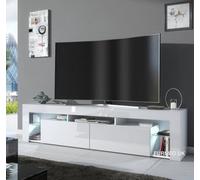 Furneo White Tv Stand 200Cm Cabinet Unit Matt & High Gloss Milano 06 White Led Lights