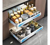 Furnestorica Pack of 2 Extendable Kitchen Drawers, Expandable Telescopic Drawer Organiser, with Track System, Kitchen Cabinet, Extendable for Kitchen, Pantry Organisation, Adjustable Width 32-53 cm