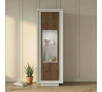 FurniComp LTD Furnicomp Berlin 1 Door 67Cm Matt White And Mercure Oak Glass Display Cabinet