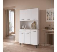 FurniComp LTD Furnicomp Hunter Tall Kitchen Pantry Cupboard With Microwave Shelf - Matt White & Acacia Oak