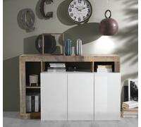 FurniComp LTD Furnicomp Lorenzo 3 Door White Gloss And Pero Oak Sideboard