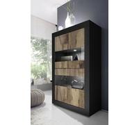 FurniComp LTD Furnicomp Selene Large 4 Door Matt Black & Oak Glass Display Cabinet
