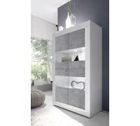FurniComp LTD Furnicomp Selene Large 4 Door White Gloss And Concrete Grey Glass Display Cabinet