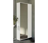 FurniComp LTD Furnicomp Zurich 2 Door Matt White Large Tall Mirrored Shoe Storage Cabinet