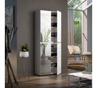 FurniComp LTD Vida 4 Door 90Cm White Gloss Tall Mirrored Slim Shoe Storage Cabinet Cupboard