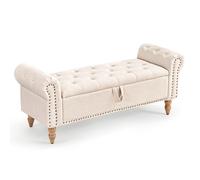Furniliving Storage Bench Storage Benches, Wood, Foam, Linen-Beige, Large